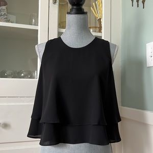 Gorgeous Zara basic black silk like light double ruffle crop tank top M NWOT